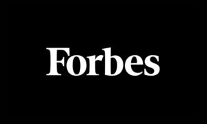 The Forbes logo in black and white.