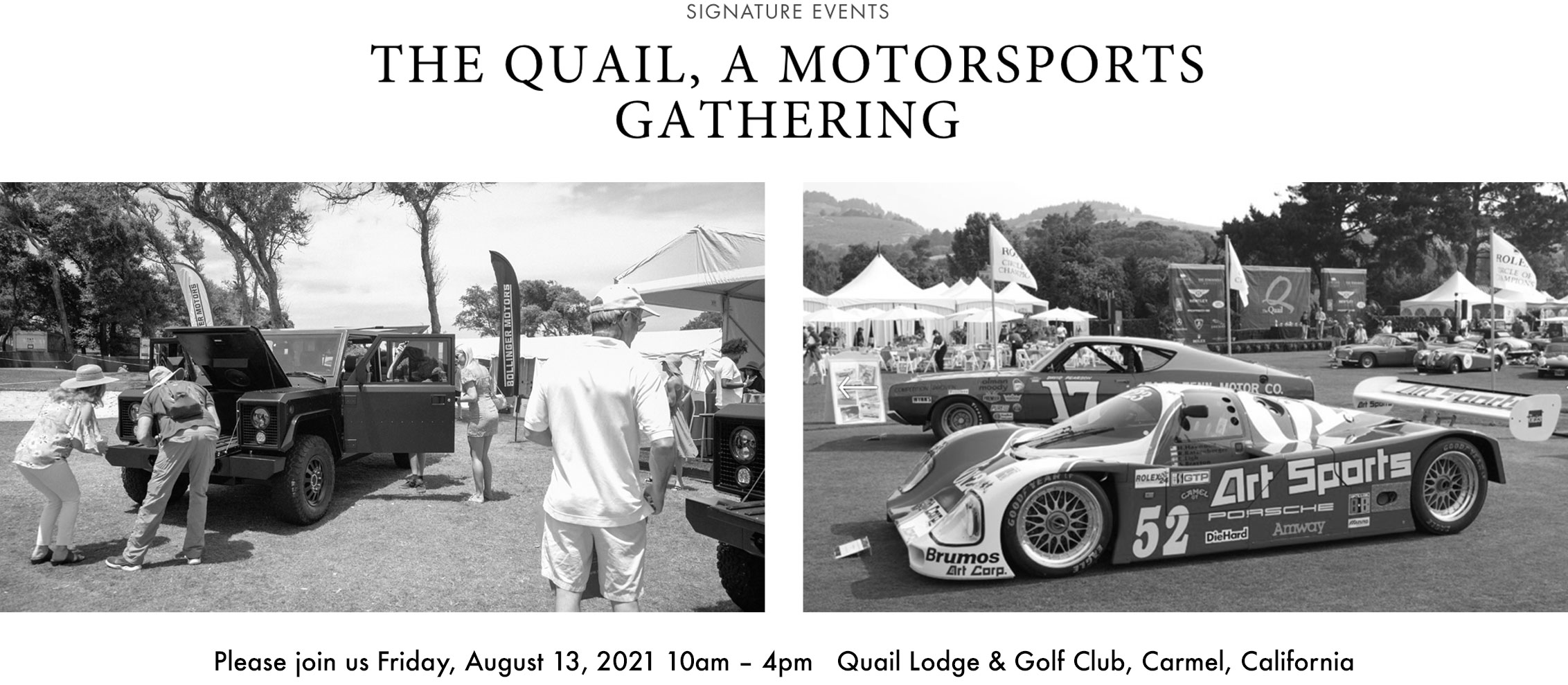 Announcement image for The Quail event in Carmel California, August 13, 2021