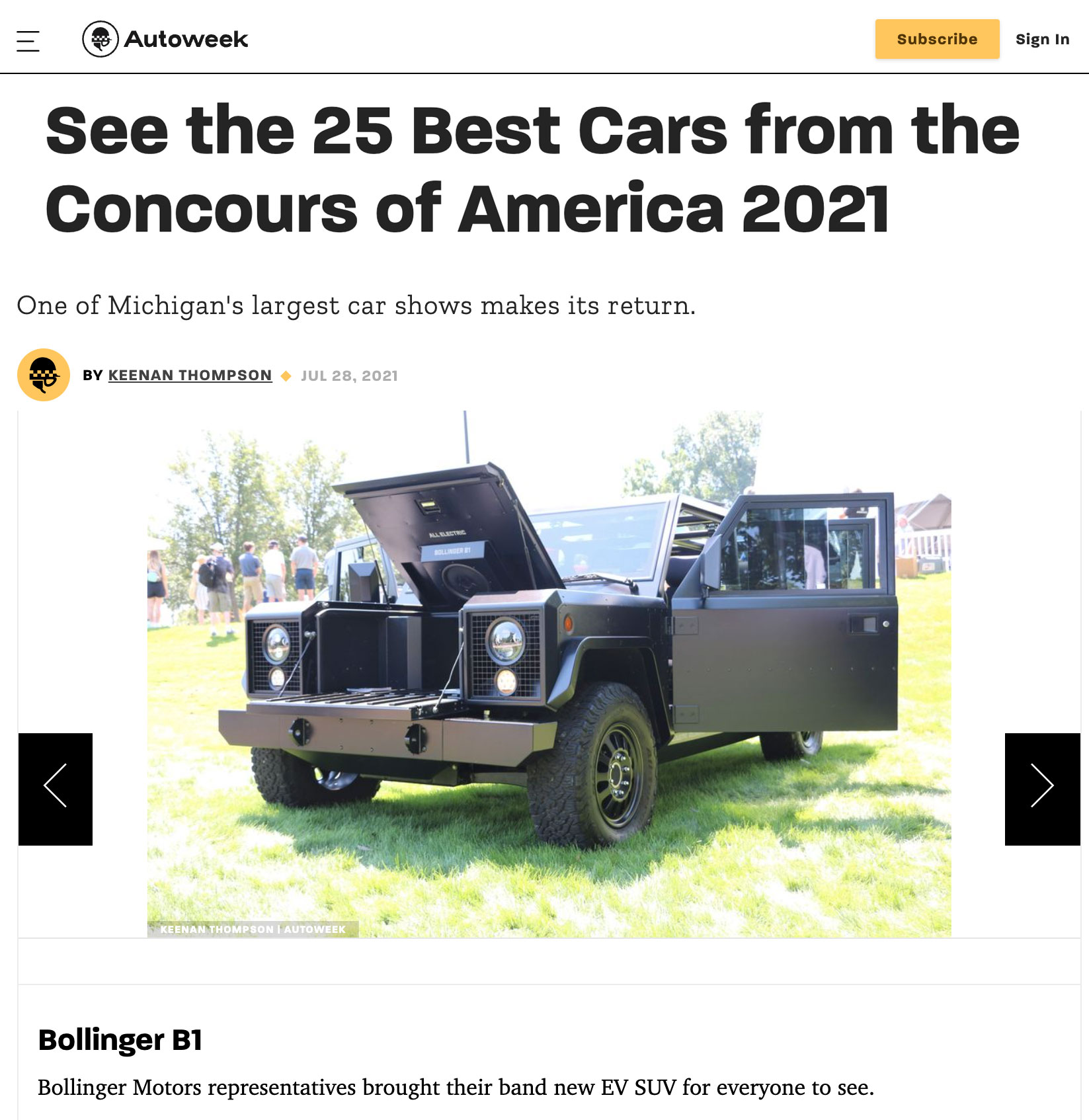 AUtoweek cover with B1 at Concourse de America Event 2021
