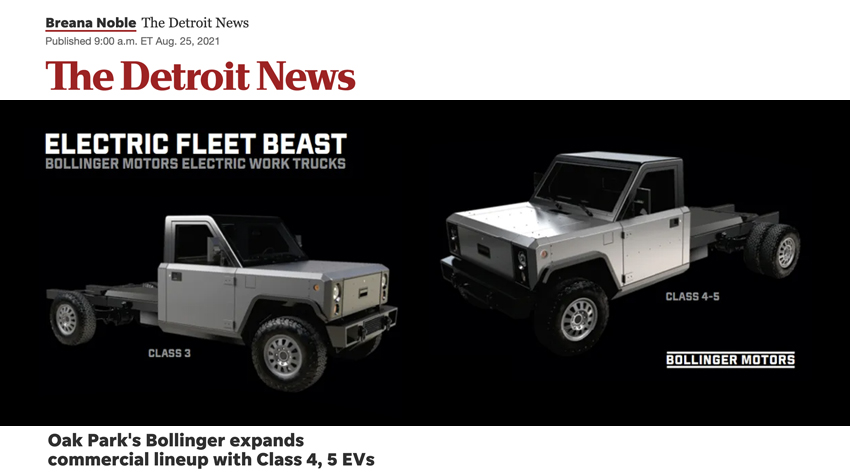 Detroit News Article on Bollinger Motors New Class 4 & 5 trucks