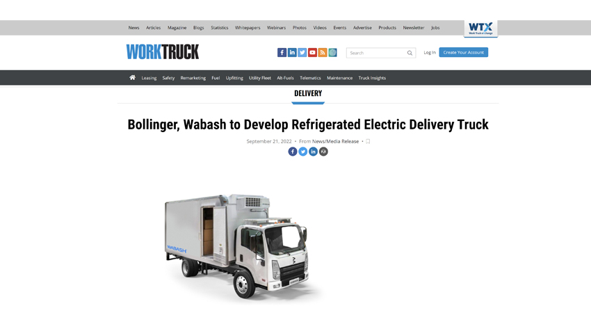 Bollinger, Wabash to Develop Refrigerated Electric Delivery Truck